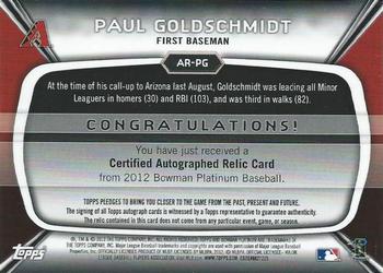 2012 Bowman Platinum - Relic Autographs Blue Refractors #AR-PG Paul Goldschmidt Back