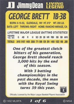 1992 Jimmy Dean Living Legends #1 George Brett Back