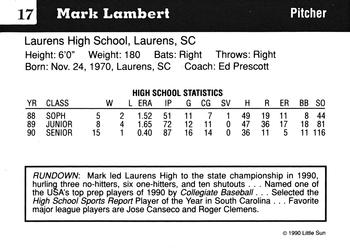 1990 Little Sun High School Prospects #17 Mark Lambert Back