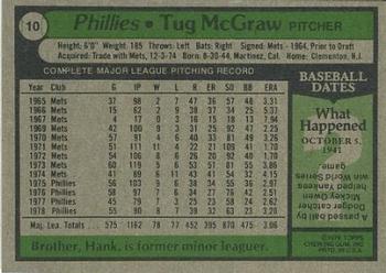 1979 Topps Burger King Philadelphia Phillies #10 Tug McGraw Back