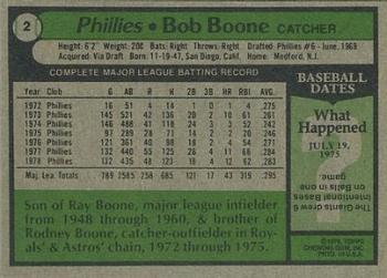 1979 Topps Burger King Philadelphia Phillies #2 Bob Boone Back