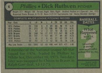 1979 Topps Burger King Philadelphia Phillies #6 Dick Ruthven Back