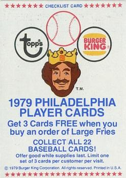 1979 Topps Burger King Philadelphia Phillies #NNO Checklist Front