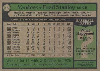 1979 Topps Burger King New York Yankees #16 Fred Stanley Back