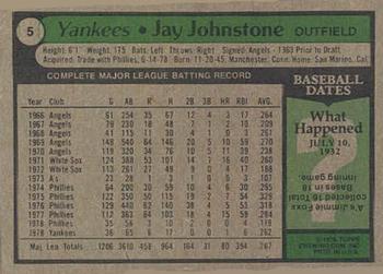1979 Topps Burger King New York Yankees #5 Jay Johnstone Back