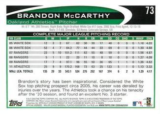2012 Topps Mini #73 Brandon McCarthy Back