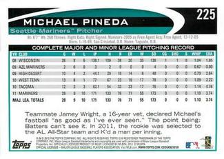 2012 Topps Mini #225 Michael Pineda Back