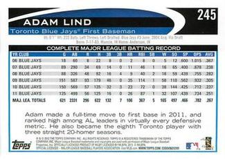 2012 Topps Mini #245 Adam Lind Back