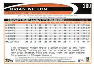 2012 Topps Mini #260 Brian Wilson Back