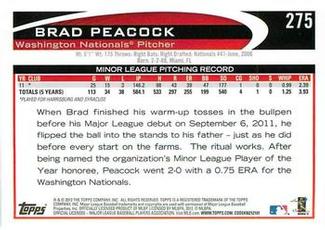 2012 Topps Mini #275 Brad Peacock Back