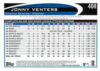 2012 Topps Mini #408 Jonny Venters Back