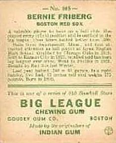 1933 Goudey (R319) #105 Bernie Friberg Back