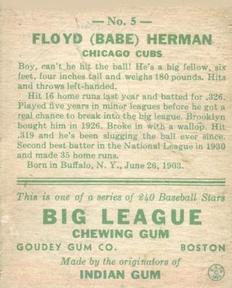 1933 Goudey (R319) #5 Babe Herman Back