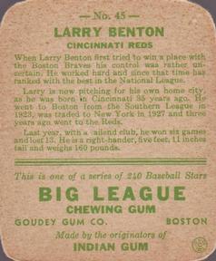1933 Goudey (R319) #45 Larry Benton Back