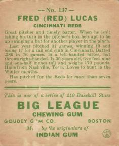 1933 Goudey (R319) #137 Red Lucas Back