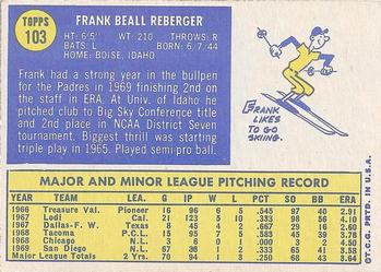 1970 Topps #103 Frank Reberger Back
