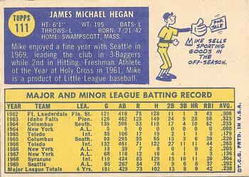 1970 Topps #111 Mike Hegan Back