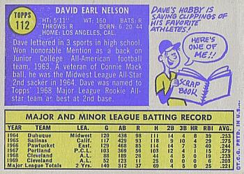 1970 Topps #112 Dave Nelson Back