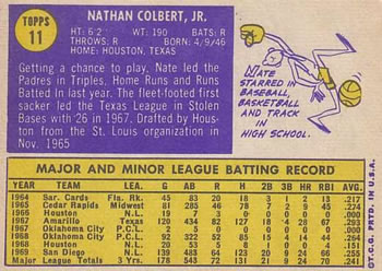 1970 Topps #11 Nate Colbert Back
