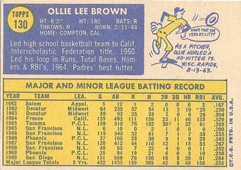 1970 Topps #130 Ollie Brown Back