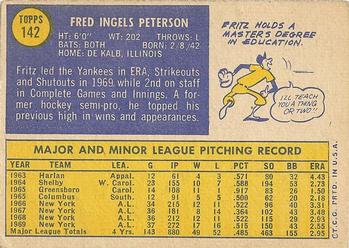 1970 Topps #142 Fritz Peterson Back