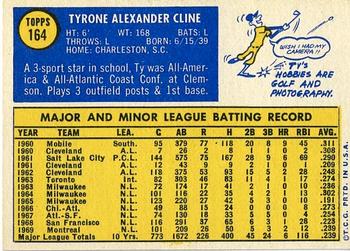 1970 Topps #164 Ty Cline Back