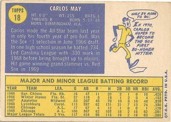 1970 Topps #18 Carlos May Back