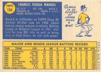 1970 Topps #194 Chuck Manuel Back