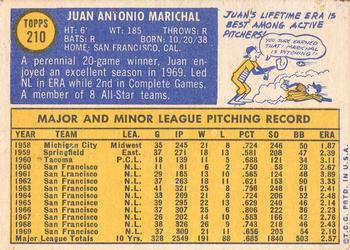 1970 Topps #210 Juan Marichal Back