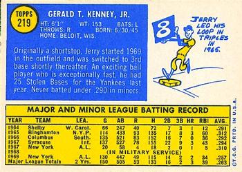 1970 Topps #219 Jerry Kenney Back