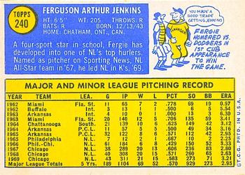 1970 Topps #240 Fergie Jenkins Back