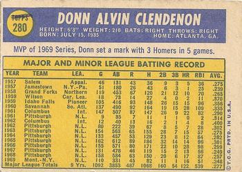 1970 Topps #280 Donn Clendenon Back