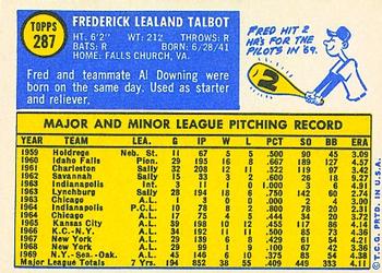 1970 Topps #287 Fred Talbot Back