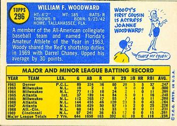 1970 Topps #296 Woody Woodward Back