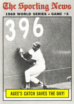 1970 Topps #307 World Series Game 3 - Agee's Catch Saves The Day! Front