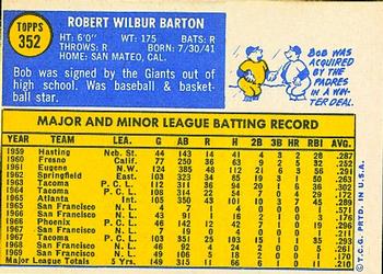 1970 Topps #352 Bob Barton Back
