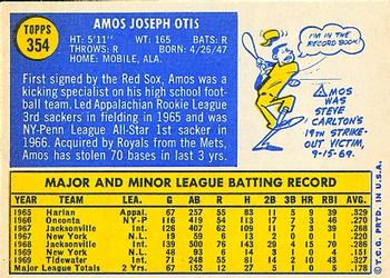 1970 Topps #354 Amos Otis Back