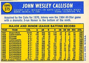 1970 Topps #375 Johnny Callison Back