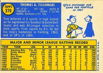 1970 Topps #379 Tom Tischinski Back