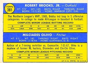 1970 Topps #381 Athletics 1970 Rookie Stars (Bobby Brooks / Mike Olivo) Back