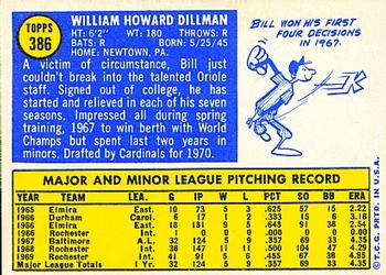 1970 Topps #386 Bill Dillman Back