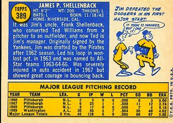 1970 Topps #389 Jim Shellenback Back
