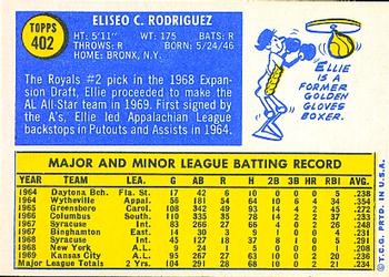 1970 Topps #402 Ellie Rodriguez Back