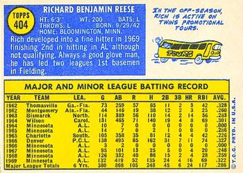 1970 Topps #404 Rich Reese Back