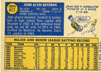 1970 Topps #417 John Bateman Back