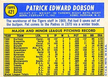 1970 Topps #421 Pat Dobson Back