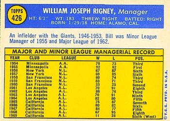 1970 Topps #426 Bill Rigney Back