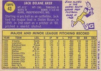 1970 Topps #43 Jack Aker Back