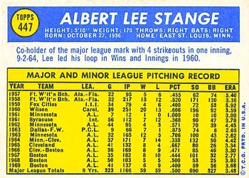 1970 Topps #447 Lee Stange Back