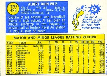 1970 Topps #498 Al Weis Back